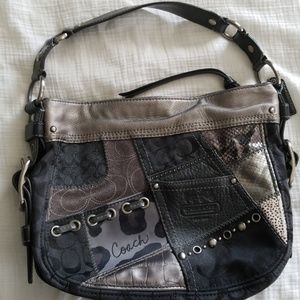 Black Patchwork Large Coach Shoulder Bag